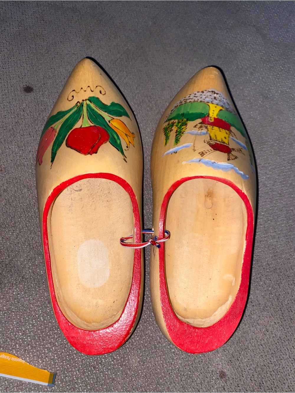 Hand-Painted Wooden Clogs in Cream and Red - Decorative Women Shoes